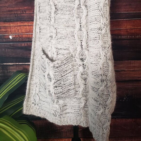 Cynthia Rowley S Cardigan Sweater Open Fuzzy Alpaca Wool Blend White Gray Marled - Picture 12 of 14